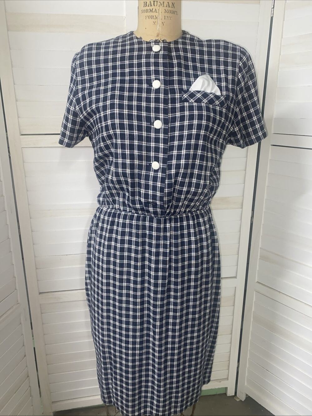 VTG Plaid Handmade Dress Women’s Pencil Sheath Modest Cotton Large